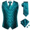 Wedding Purple Men Vest Paisley Floral Necktie Handkerchief Cufflinks Sets Blue Green Red Male Sleeveless V-Neck Waistcoat Party