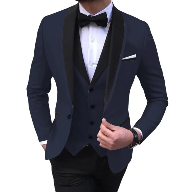 S6ac25fafeffe44c3b3070798356df99fk.jpg White Slit Mens Suits 3 Piece Black Shawl Lapel Casual Groom Tuxedos for Wedding Groomsmen Suits Men 2025 (Blazer+Vest+Pant)