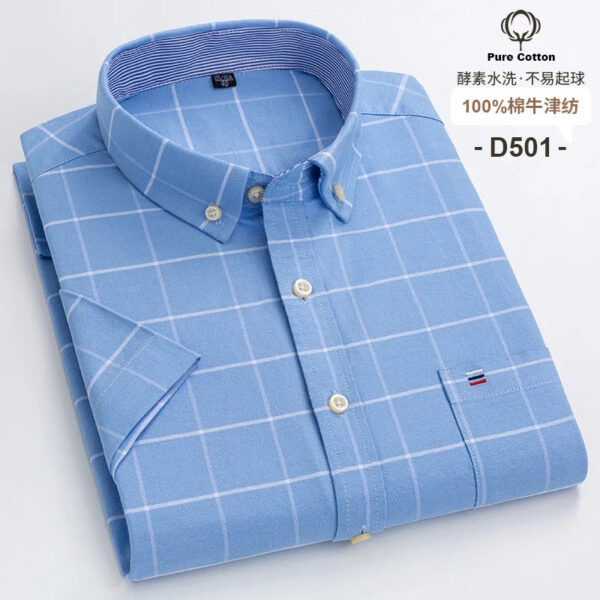 S6acf37d2416e4640a190740813ce52b37.jpg Fashionable Men's Shirt Short Sleeve 100% Cotton Oxford Stripe Plaid Formal Men's Casual Social Shirt Available in Large Sizes