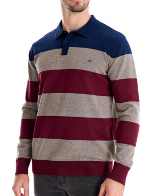 S6ad05c1204184c5ab70a6702a85a0c0bT.jpg AIOPESON Mens Strip Cotton Button-up Polo Collar Sweater Knit Casual Business Sweaters for Men