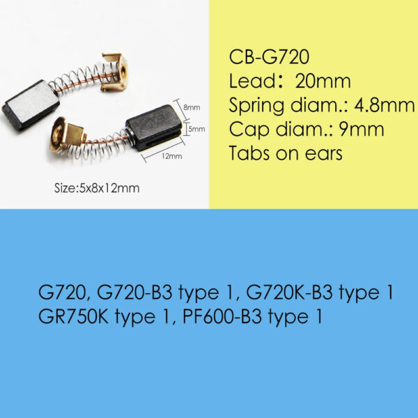 S6b157f0266b64fcb8ba91bbe88e3523cf.jpg 10 Pairs Carbon Brushes 5 x 8 x 12mm for Black Decker Angle Grinder G720 Power Tools Electric Motors Spare Parts Replacement
