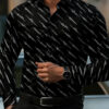 Men's shirt fashion geometric line print long sleeve shirt business office casual slim versatile daily outdoor commuting top