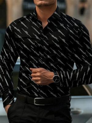 S6baf52fef6ee4b14b5e2eb3e3799dda79.jpg Men's shirt fashion geometric line print long sleeve shirt business office casual slim versatile daily outdoor commuting top