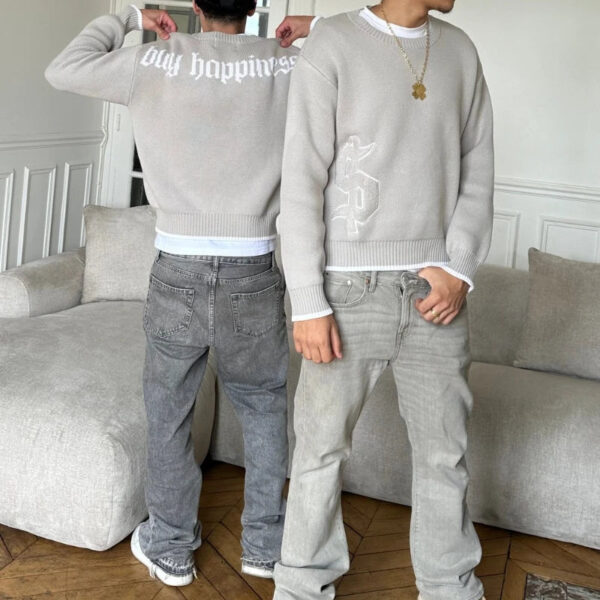 S6c139e96343a4754b0a8c381e1bd7bddd.jpg European and American embroidered round sweater men's street design jacquard loose sweater Y2K vintage classic street clothing