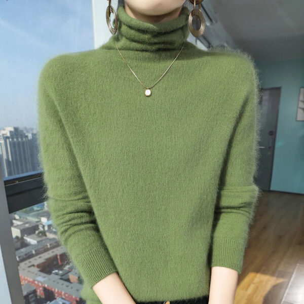 S6db64e55c545498292a135d6b277fad9D.jpg Autumn And Winter New 100% Pure Mink Cashmere Sweater Women's Pile Collar Pullover Slim Sweater Knitted Bottoming Shirt