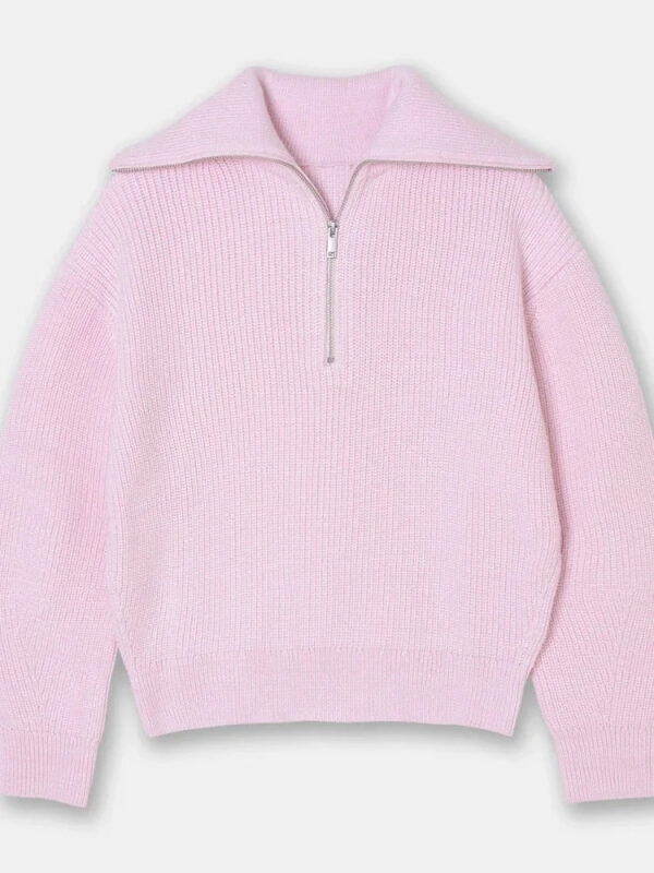 S6dfed849254549ac802391bac6db1471s.jpg Women's Turtleneck Loose Lapel Striped Knitwear Women Pulovers New Simplicity Half Zipper Casual Fashion Women Sweaters 2025