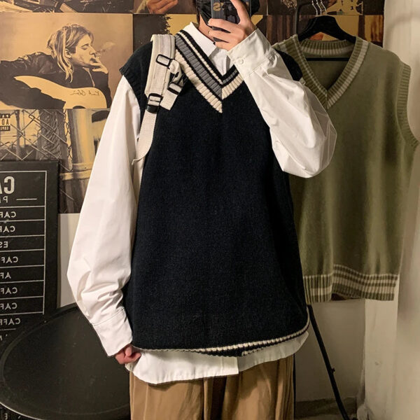 S6e7f563abb894c99a9f094cccb092ab2E.jpg Autumn Winter V-neck Knitted Sweater Vest Men Oversized Loose Sleeveless Pullover Tops 2025 Men's Korean Warm Sweaters Tank Tops