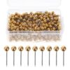 400Pcs Plastic Pin Tack Needle Bulletin Board Push Flag Map Round Travel National Thumb Stick Photo Holder (Golden)