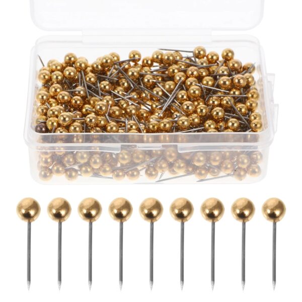 400Pcs Plastic Pin Tack Needle Bulletin Board Push Flag Map Round Travel National Thumb Stick Photo Holder (Golden)