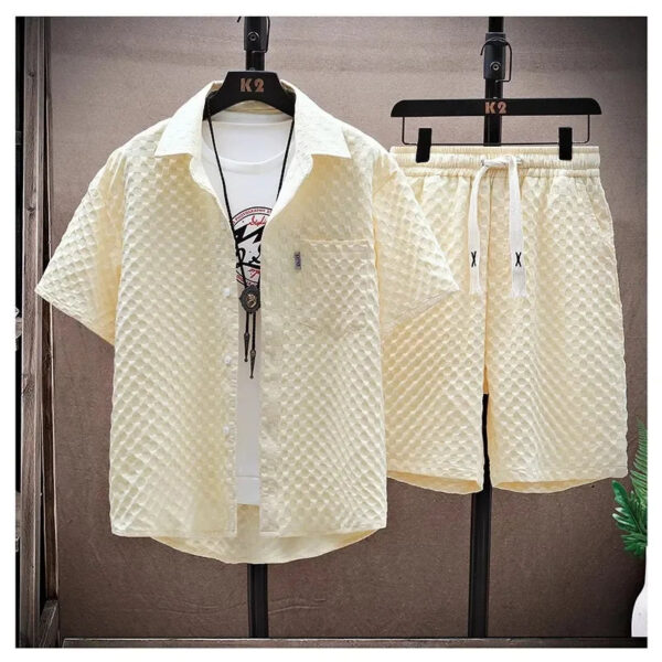 S6ec9eb046b51406b97f224180ceb7741N.jpg Casual Thin Sports Two-piece Set 2024 Summer Ice Silk Suit Men's Trendy Short Sleeve T-shirt Shorts One Set