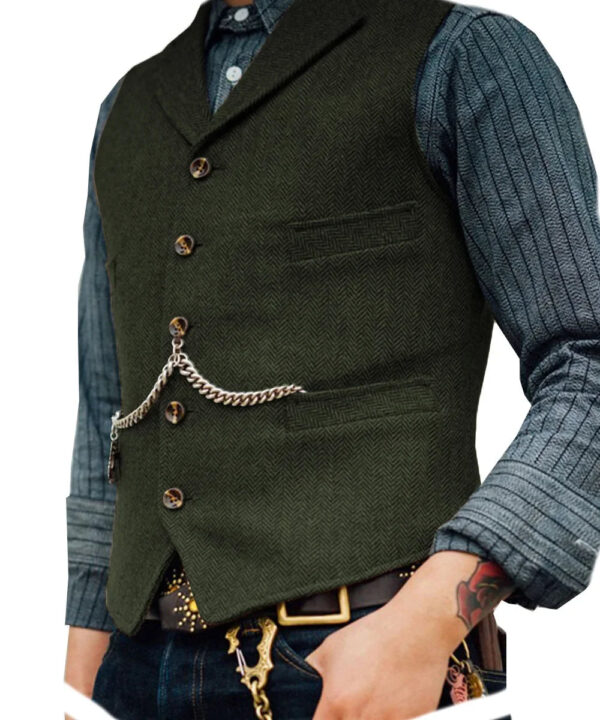 S6ecaa43f816a4f43b06f3d31f24b3857I.jpg Wool Tweed Men's Suits Vest for Groomsmen Wedding Lapel Casual Slim Business Vests Sleeveless Waistcoat Male Gilet Homme Vests