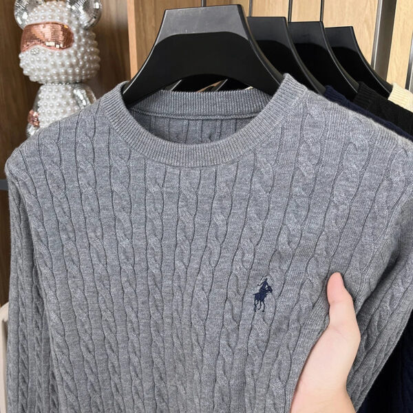 S6f7c05d4f34248fe84de9c6be5eee66a4.jpg Autumn/Winter 2025 Anti Pilling Sweater Embroidered Fried Dough Twists Solid Long Sleeve Knitwear Men's Undercoat