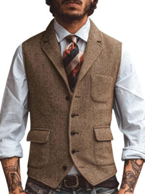 S6fb25d46dd154907aa0bd9358f5a5fab1.jpg Men Vest Brown Herringbone Business Waistcoat Jacket Casual Slim For Wedding Groom Banquet Gilet Vest