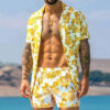 S703890a92283415aa961af256e3d49d5d.jpg 2024 Summer Men's Fashion Leopard Print Short Sleeve Shirt And Shorts Set Beach Style T Shirt Breathable Shorts Two Piece Set