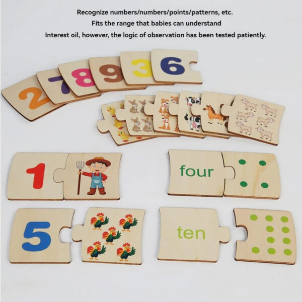 Wooden Number Matching Puzze Toys Montessori Early Education Digital Pattern Thicken Blocks Game for Baby Festival Gift Toy