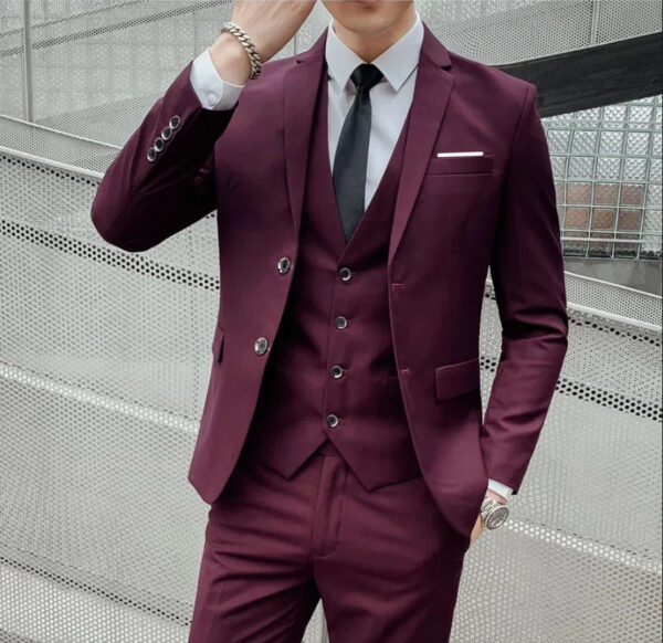 S7186f1c3f3dc4018ab00f70685895697y.jpg Suit (Blazer+ Vest + Trousers) Men's Fashionable Gentleman Business British Style Solid-color Banquet Host Casual Wedding Suit