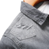 Men's Summer Grey Denim Short Sleeve Shirt with Distressed and Ripped Details, Urban Street Fashion Casual Style