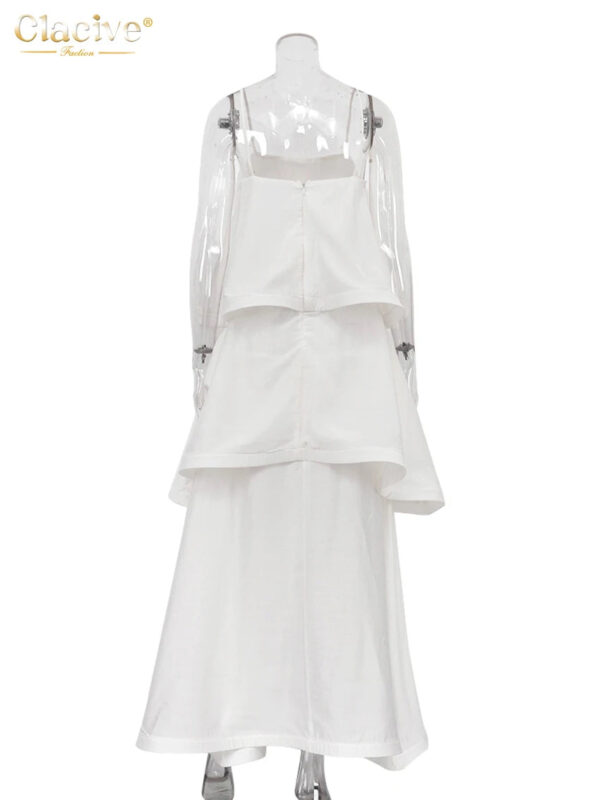 S71975e2e60ba4700ae09093713bd5debw.jpg Clacive Summer Loose White Women's Dress 2025 Fashion Strap Sleeveless Ankle Length Dresses Elegant Classic Pleated Female Dress