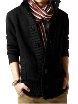 S71d08987860c4f66871da5281508df561.jpg Cardigan Solid Men Single Breasted Sweater Turn Down Collar Sweaters Long Sleeve Loose Fit High Street Buttons Slight Strech