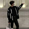 S7277db0a1e9c4168b5835f92f968e35bf.jpg Men's Clothing Cardigan Knit Sweater Male Black Striped Korean Autumn Clothes V Neck Best Selling Products 2025 Y2k Streetwear A