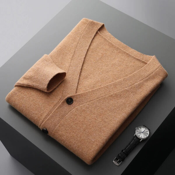 S72d92234816f466c974bd68aebd6cc752.jpg 100% merino wool Men's Cardigan Cashmere Sweater Autumn And Winter Knitted Jacket Solid Color Long-Sleeved High Quality Top