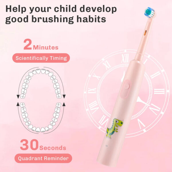 S732ddf88d42945c8a875ccb43e01b24fy.jpg Rotating Electric Toothbrush Children Teeth Cleaning with Replacement Head Ultrasonic Waterproof Rechargeable Sonic Toothbrush