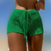 S736451d029f3485ba39e4bc6b954f5c95.jpg Womens Beach Shorts Hollow Out Knitted Lace Drawstring Elastic Waist Soft Breathable Loose High Waist Summer Bikini Shorts