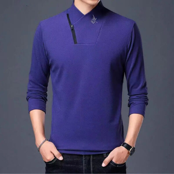 Double Sided Velvet Men Casual Sweater Fashion Versatile Autumn Winter Long Sleeve Solid Embroidered Button Bottoming Pullovers