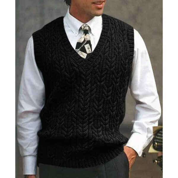 S739ecb190b4941569e40d990348637c0t.jpg 2026 Men's Autumn Winter Warm Casual Knitted Sweater Vest Sleeveless V Neck Fleece Western Sweaters for Men Sueter Para Hombre