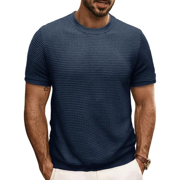 S73a1b839a8fa446aafba37532e292767s.jpg British style Summer Solid Short Sleeve Knitted T-shirt Men Fashion O-Neck Stripe Slim Fit Tee High Quality Men Clothing