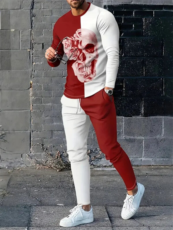 S74a84c4ead754c68969fbdd4ae214474r.jpg Autumn Men's Sportswear Suit Mens Long-sleeved T-shirt Long Pants Suit Retro Quilted Print Casual Street Tops Two-piece Clothing