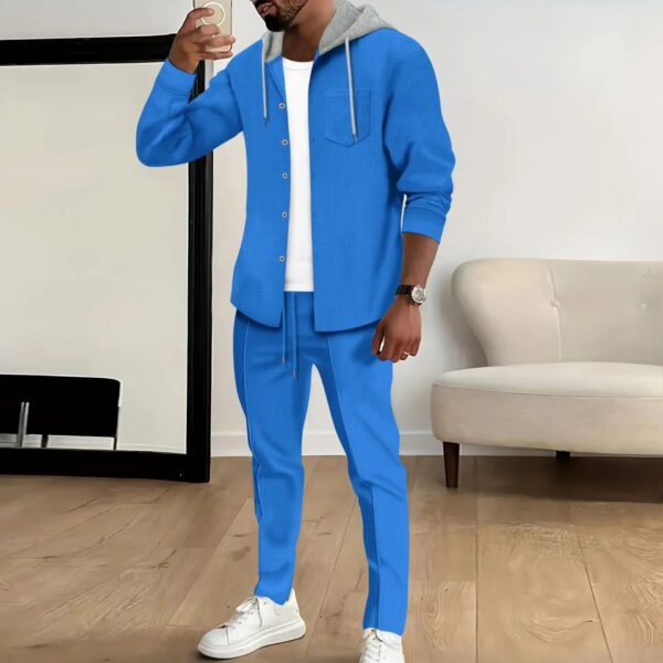 S751cec11221d4eb9b3739ac5fa5c18aet.jpg Spring and autumn new Waffle men's casual slim-fit hooded long-sleeved cardigan matching color fashion high quality tracksuit pa
