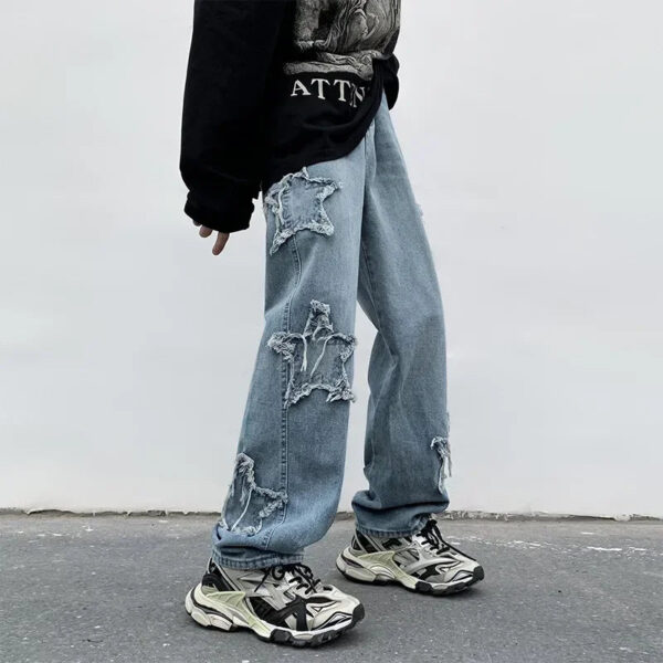 S75367b57558a42f299fdad30f486de53g.jpg 2025 New Fashion Stars Towel Embroidery Brown Men Jeans Pants Y2K Clothes Straight Hip Hop Cotton Trousers Pantalon Homme