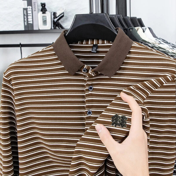 S760b17b75ede48608d9dae1de2f8b4baM.jpg Men's Striped Long Sleeved T-shirt Polo Shirt Button Up Men's Stand Up Collar, Winter Double-sided German Velvet Base Shirt