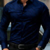 Men's shirt fashion geometric line print long sleeve shirt business office casual slim versatile daily outdoor commuting top