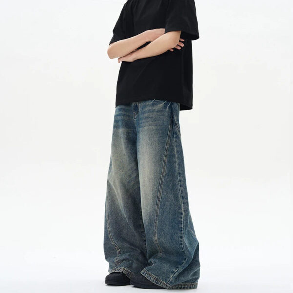 S7666f9fafc884c2895ef6ac09e38af2a9.jpg 2025 Spring New Men's Jeans Oversized Wide Leg Pants Loose Vintage Patchwork Lightning Cracked Denim Trousers Streetwear Male