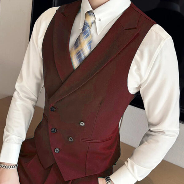 S76c746cb90c84c089f0482a0bb90e12eo.jpg Men Vest Black With Lapel Solid Double Button Waistcoat For Wedding Groom Banquet Business Casual Work Daily Men Suit Vest