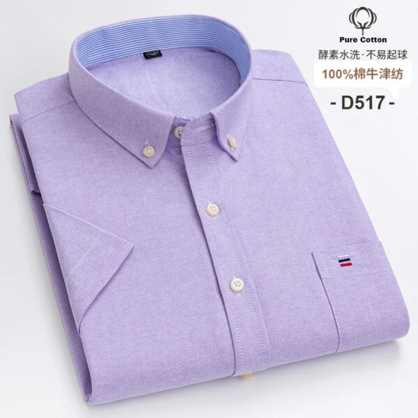 S777ef5a2044f4288a265af4681024aa9E.jpg Fashionable Men's Shirt Short Sleeve 100% Cotton Oxford Stripe Plaid Formal Men's Casual Social Shirt Available in Large Sizes