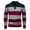 AIOPESON Mens Strip Cotton Button-up Polo Collar Sweater Knit Casual Business Sweaters for Men