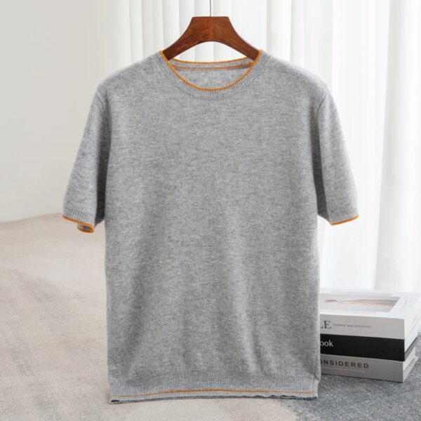 S77c7143e73d6473b804f7512df70621bd.jpg 2025 Spring/Summer New Fashion O-Neck Knit Short Sleeve Spliced Business Casual T-Shirts Men's Clothing Loose Tops England Tees