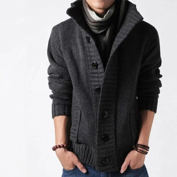 Cardigan Solid Men Single Breasted Sweater Turn Down Collar Sweaters Long Sleeve Loose Fit High Street Buttons Slight Strech