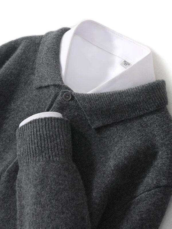 S78eae4482dff42039df1bd486622f0a08.jpg New Men's POLO Collar Sweater Autumn Winter Thick Long Sleeve Business Pullovers 100% Merino Wool Knitwear Shirt Basic Clothes