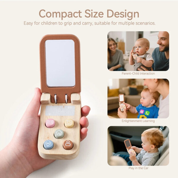 Montessori Baby Toys Cartoon Flip Cell Phone With Mirror Children Fingers Press And The Senses Touch The Toy Mobile Key Learning