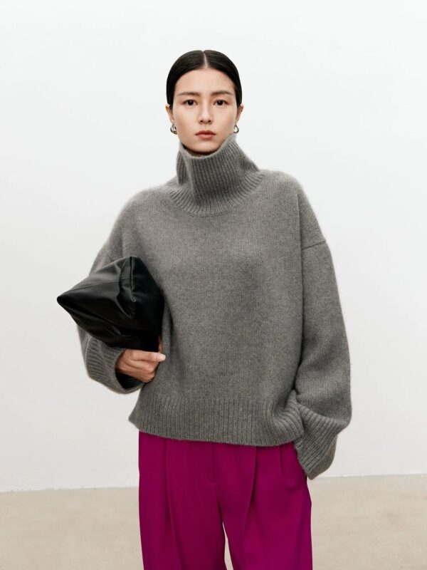 S79ed956a9d804c6a9bac91f38e14f61dx.jpg Turtleneck pure cashmere sweater female loose and thick languid lazy wind pullover sweater knitting base WOOL sweater