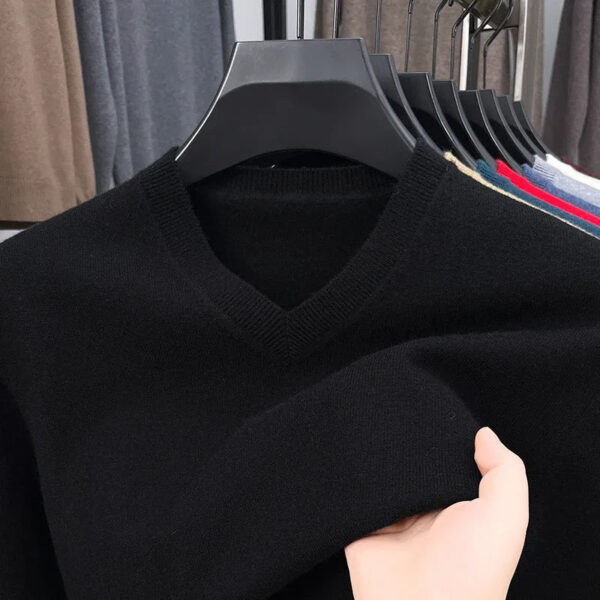 S79f86135859c45b888f5665a7fce0d01X.jpg New Sweatwear Men's V Neck Basic Solid Color Sweaters Round Neck Elastic Pullovers Warm Autumn Knitted Oversized Sweater Men