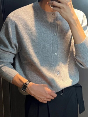 S7a21db89638d493bbf90fa75cbe6c708l.jpg Men's Knitted Luxury Button Cardigan Sweatercoat Casual Long Sleeve O Neck Solid Color Vintage Korean Autumn Clothing 2024 New