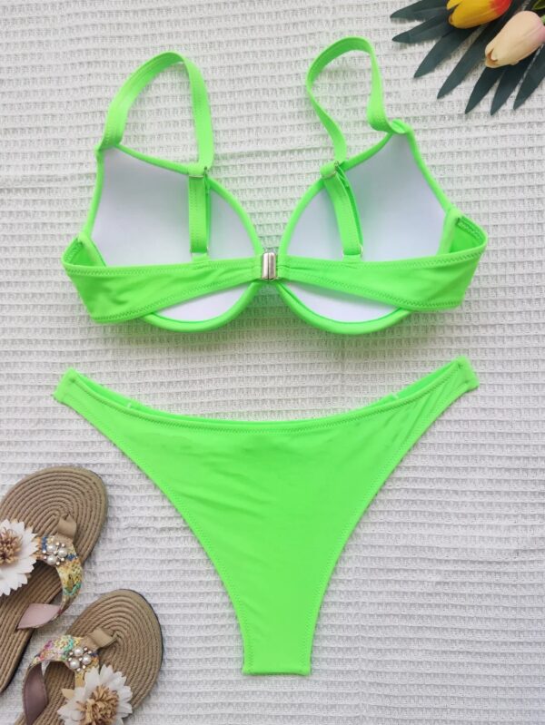 Sexy Underwire Bikini 2025 Women Black Neon Pink Push Up Padded Hollow Out Triangle Swimsuit Female Beach Bathing Suit Swmwear