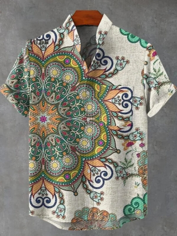S7b80f235dcc048f791cc18f2f8c43f89B.jpg 2025 Men's Mandala Flower Pattern Short Sleeve Shirt Summer Vintage New Linen Shirt men's Short Sleeve Leisure Holiday Streetwea