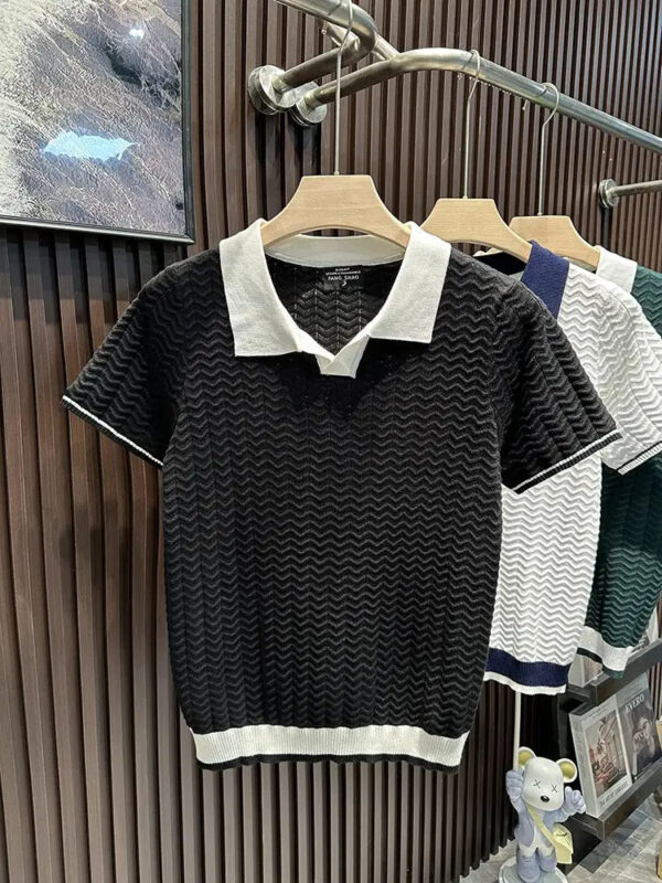 Lapel Ice Silk Polo Shirt Men's Contrasting Color Sweater Slim High-end Short Sleeves