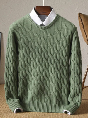 S7c44dcb39e584b58a3942ca88c7863a06.jpg Autumn Winter Thickened Cashmere Sweater 100% Merino Wool Men's Top O-Neck Twisted Pullover Knitted Loose Long Sleeve Sweater
